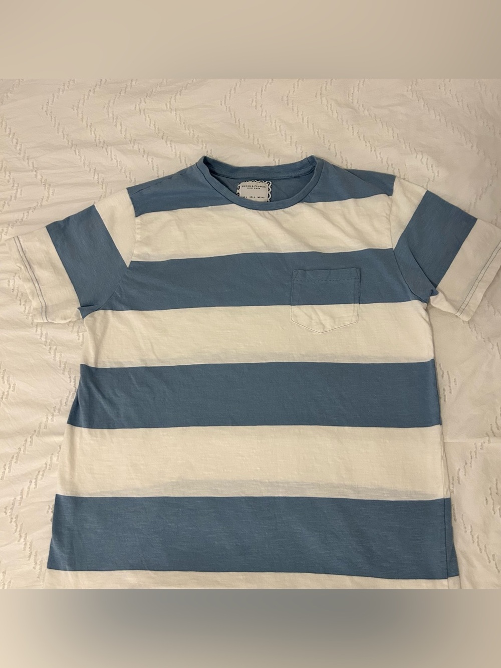 Denim & Flower Ricky Singh Short Sleeve Cotton T-Shirt Blue White Stripe Large